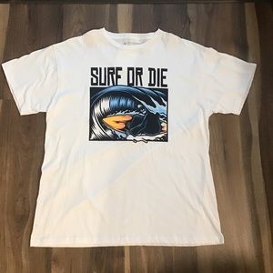 Surf Americana Men’s White t shirt with SURF OR DIE waves 🌊 print